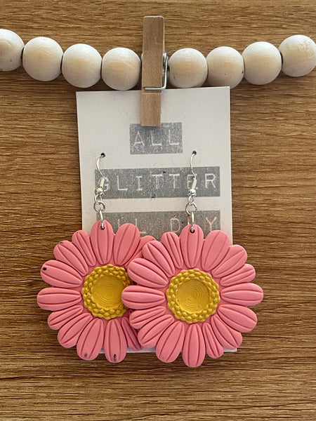 Large pink daisy dangle