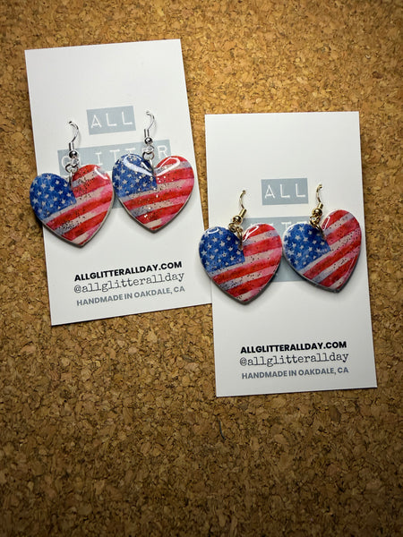 Adorable patriotic heart dangle earring
