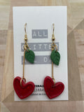 Red glitter cherry heart dangle