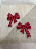 Fluffy ribbon glitter bow dangle earring