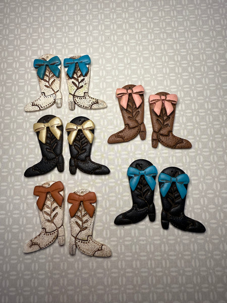 Boho country boot bow dangle earrings