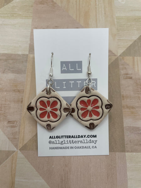 Boho square dangle faux ceramic earring