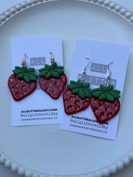 Strawberry dangle large in gold or silver