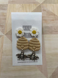Daisy Bee hive dangle earring in gold or silver