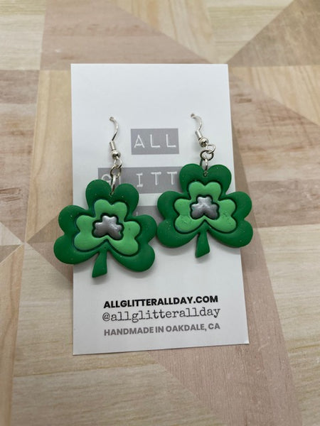 Bright green Shamrock dangle earring in multiple colors