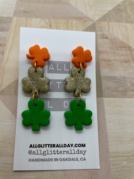 3 Clover glitter dangle earring