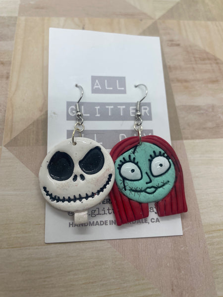 Nightmare couple hand painted dangle earrings