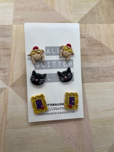 Friends stud pack earrings hand painted