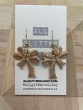 Fluffy ribbon glitter bow dangle earring