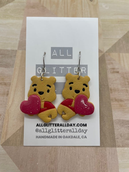 Winnie the Pooh bear large glitter heart dangle