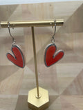 Wonky transparent red heart dangle earring