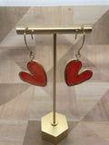 Wonky transparent red heart dangle earring