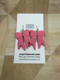 Pink glitter bow dangle earring