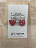 Bright colored heart huggy hoop dangles-valentines