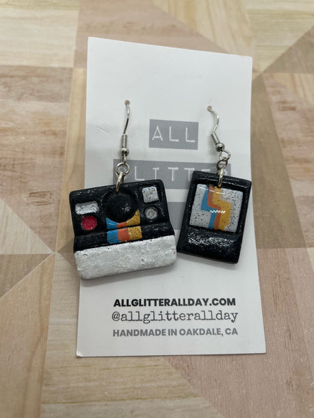 Magical instant camera dangle earring-Hand painted