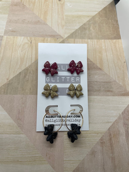 Perfect mini glitter bow hoop earring set gold